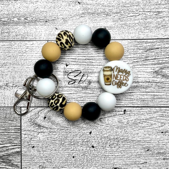 Extra Small silicone wristlet keychain, Mama needs coffee - Picture 3 of 4